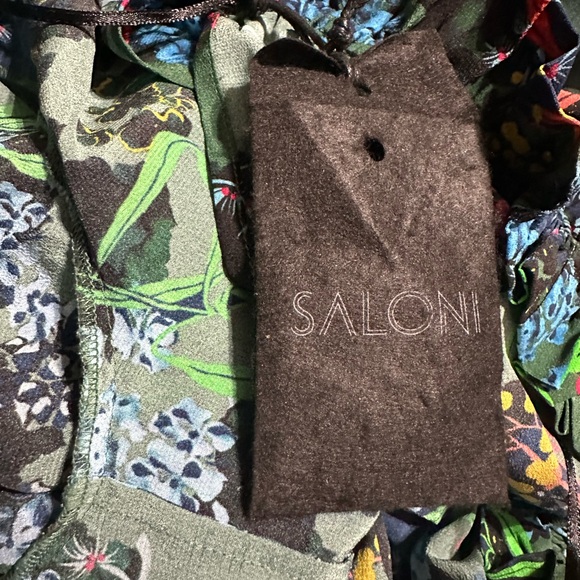 Saloni Silk Floral Print Ruffle Midi Dress Off Shoulder Size 4 Puffy 3/4 Sleeves - Picture 7 of 10